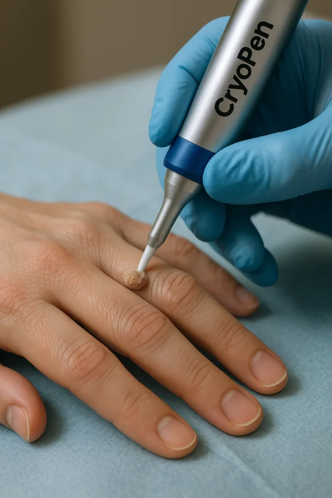 example of cryopen wart removal Uttoxeter treatment on a persons finger