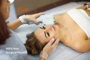 Woman having Hi-Fu to reduce wrinkles Uttoxeter.