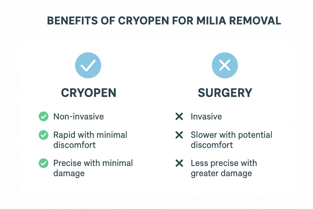 Benefits of cryopen for milia removal Uttoxeter compared to surgical treatments.