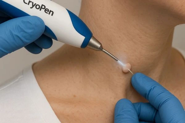 Person receiving cryotherapy Uttoxeter for skin tag removal