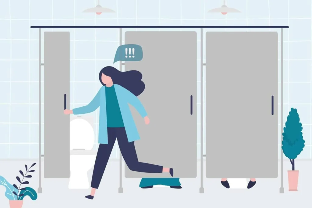 graphic of Urine incontinence Uttoxeter woman running to the toilet.