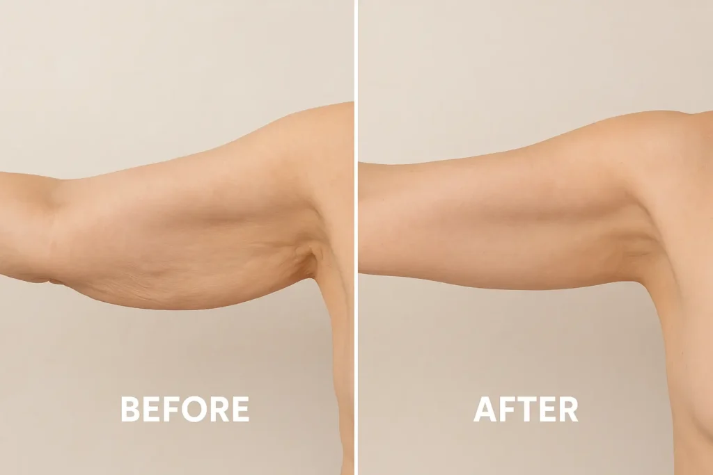 Picture of LA LIPO Uttoxeter before and after results of skin tightening treatment on the upper arms.
