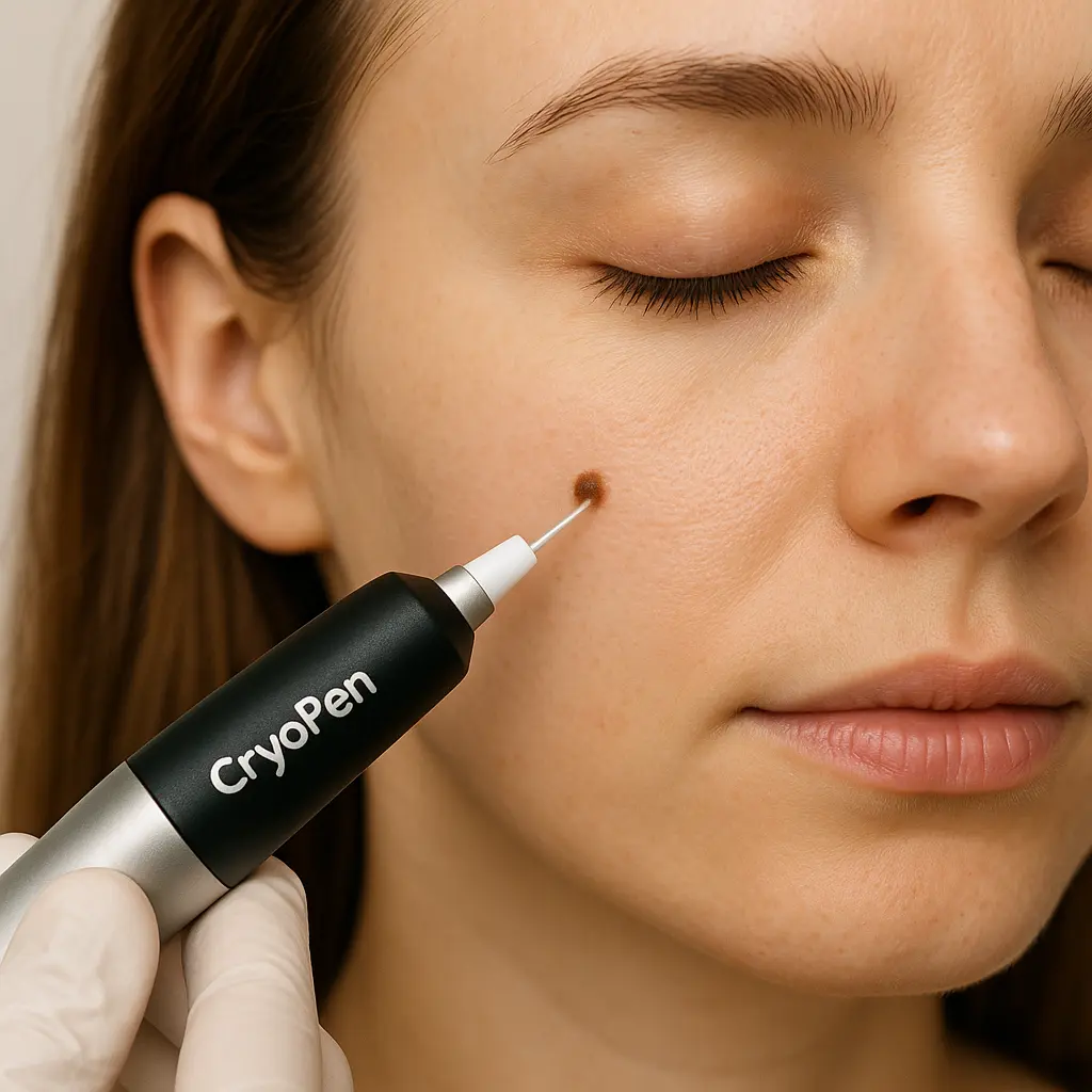 woman receiving facial mole removal Uttoxeter using cryopen